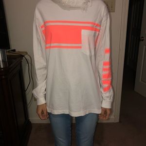 PINK Neon Orange/White Long Sleeve Shirt